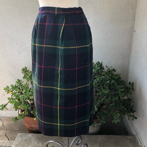 Vintage preppy wool green plaid skirt pockets sz 10 by VIP Sportswear - Picture 5 of 7
